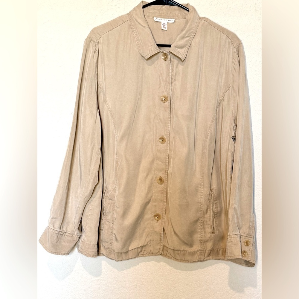 JM Collection Women’s Plus Jacket 18W Button Down Relaxed Tan